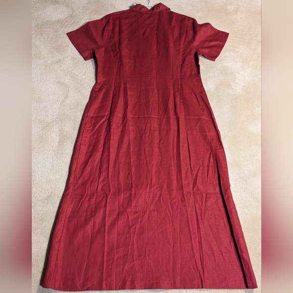 NWT EDDIE BAUER 100% Linen Burgundy Maxi Shirt Dress Size 16 - Picture 6 of 11